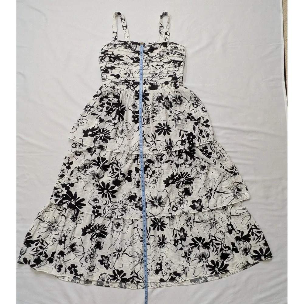 Abercrombie & Fitch Emerson Tiered Maxi Dress Black White Floral XL - NWT